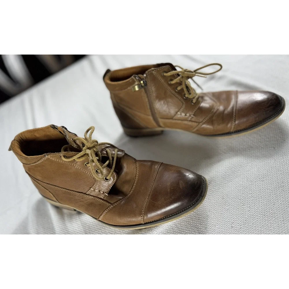 Steve Madden Boots Mens Size 9.5 Leather Jabbar Lace Up Zipper Casual‎ Shoes